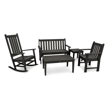POLYWOOD Vineyard 5-Piece Bench & Rocking Chair Set - Black